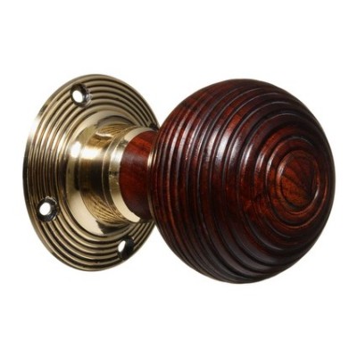 Vintage wood & brass 'Beehive' door knob - natural